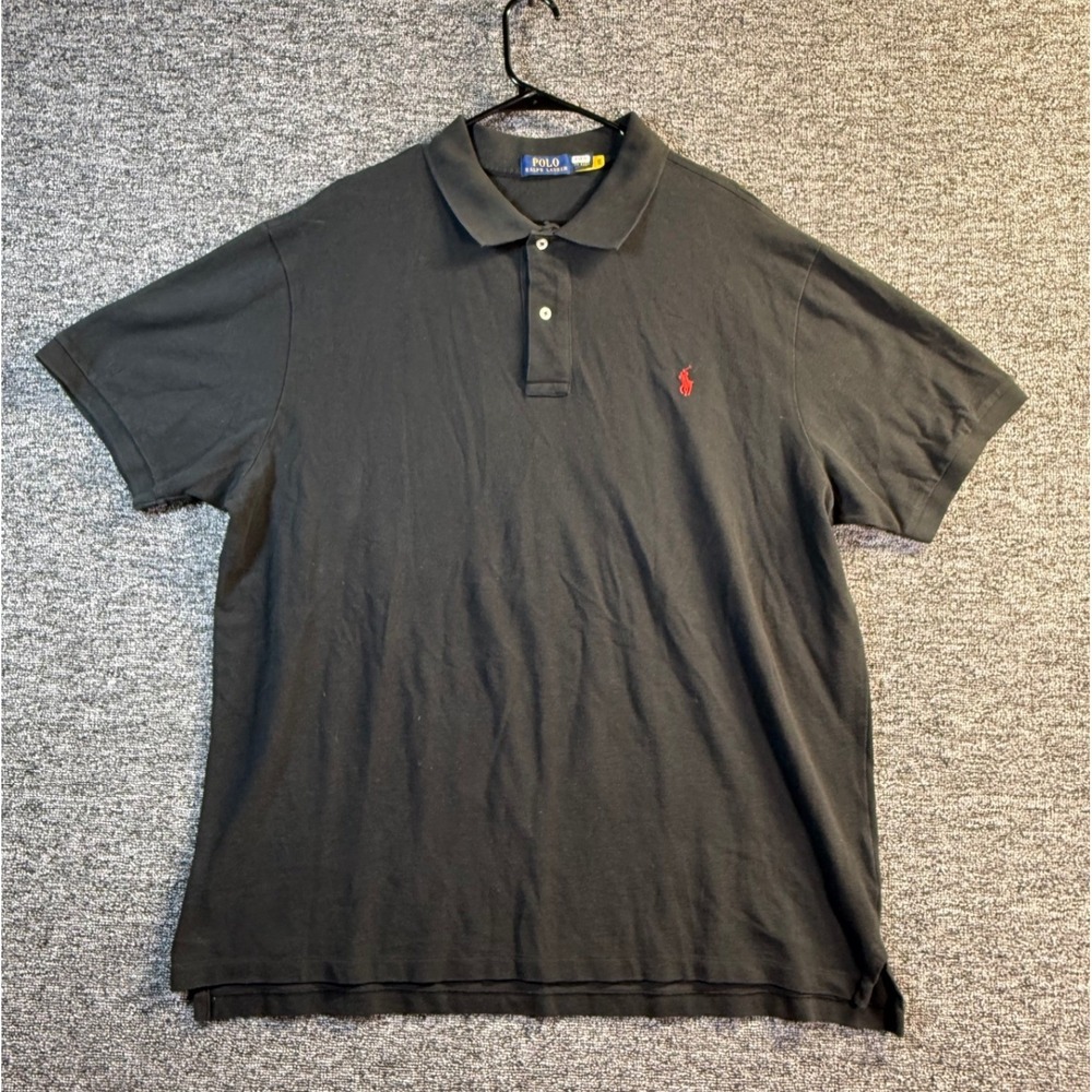 Polo Ralph Lauren Mens 2TG Black Short Sleeve Pique Polo Shirt Red Pony Logo